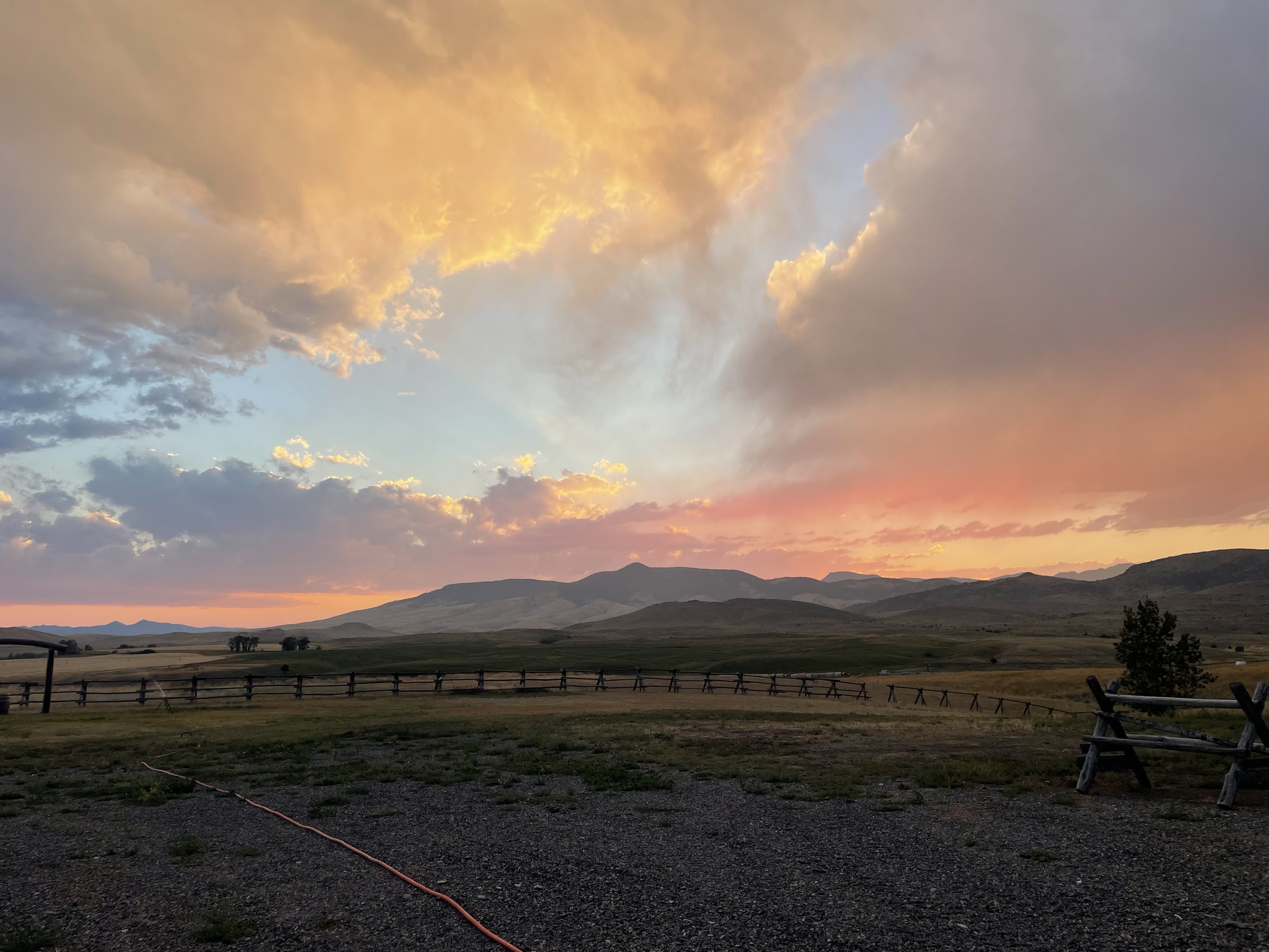Sunset over the GardenMontana pastures and fence line
